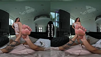 Nicole Doshi rides the big cock of Oliver Davis in a hot lingerie scene