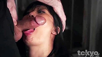 Miku Misato Is Getting On All Fours On The Floor While Deep Throating A Rock Firm Cock And Spitting