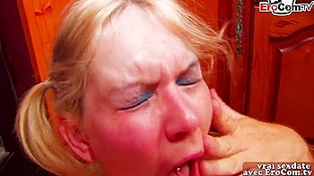 Chubby Blonde French Gets Anal In Kitchen