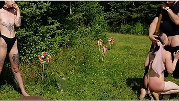 Piss Ballet - Kinky Submissive Dances Between 2 Face Fucking Doms While Showered In Piss