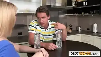 milf and her stepdaughter tag-team dude in the shower