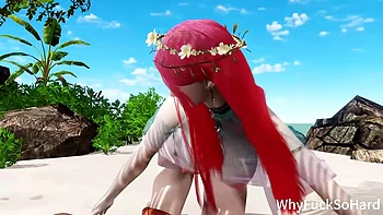 3D Red Head Asian Slut with Sexy Lingerie Sit on the Big Cock