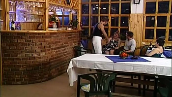 Mature Busty Chubby Fucked By Two Waiters With Big Cocks In The Restaurant