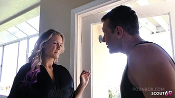 Sexy wife with Big Tits and Clit in Fishnet Stockings at Rough Cheating Fuck when her husband is away