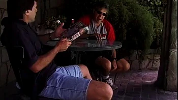 Two black babes take white cock in their asses poolside