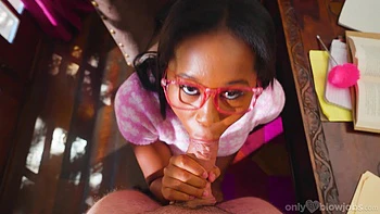 Ebony babe Destiny Marshall gets her glasses off and gets fucked hard in pov.
