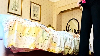 Cumshot amateur MILF suck and jerks dude in the bedroom