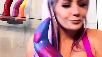 amateur teen multitasking with toys
