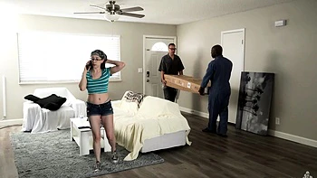 Interracial POV blowjob by exciting brunette girl