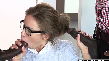 Natasha White, a petite american model, gets her pussy pounded by two bbcs.