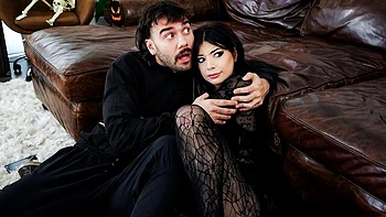 Doll in black bodystocking Asteria Jade is jumping on a big boner