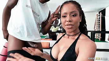 Crazy interracial gangbang fuck with a slutty ebony Kira Noir