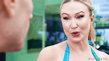 Big-boobed blonde Sophie Reade nailed on the poolside by big cock