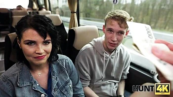 Bus sex in the cowgirl pose with a big-boobed brunette Federika