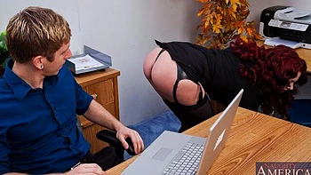 Lusty redhead MILF Andy San Dimas impaled right in the office