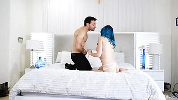 Blue-haired hottie with big boobs Jewelz Blu likes dick-riding