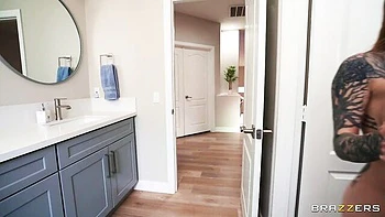 Inked hottie with round as Chantal Danielle fucked by two big dicks