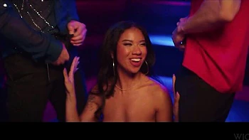 Two muscled men fucked a gorgeous long-legged Ameena Green