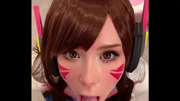 Tiktoker Girl Cosplay D.Va from Overwatch and Sucks Dick till Facial