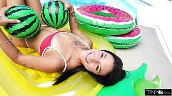 Spicy brunette Ricki Rose nicely impaled in the doggy style pose