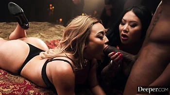 Kazumi and Connie Perignon are enjoying interracial dick-riding