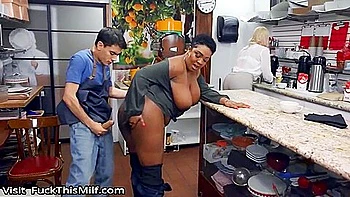 Young Waiter Fucked The Boss And A Fat Negri Woman At Work1