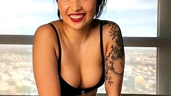 Small titted asian beauty giving blowjob