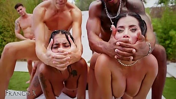 Outdoor Gangbang 9 Guys Fuck 2 Sluts In Lingerie With Anal And Dp - Sara Retali, Francis X And Brady Bud