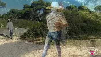 nippleringlover walking topless at public beach - pierced tits big nipples with nipplechain - flashing pierced pussy