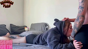 My Stepsister In A Cute Fluffy Sweater Loves To Play With My Cock With Her Feet