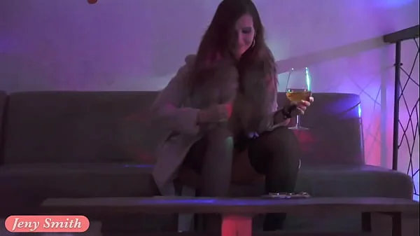 Jeny Smith teasing a stranger. Then he strokes her in a Night Club