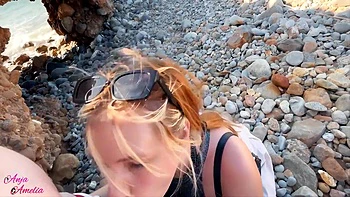 Right On The Beach! Outdoor Deepthroat Extreme - Anja Amelia