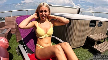 Blonde beauty Rosalinda caresses her body and gets orgasms by herself