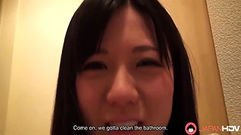 Japanese Brunette Mai Araki Sucks A Mans Dick In The Bathroom Uncensored