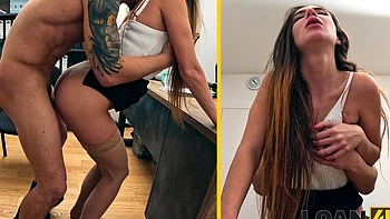Two babes ride Pavlos’ cock in fishnets and stockings