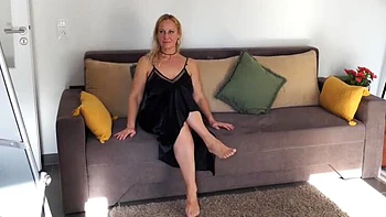 Hot Blonde Mature Wife Gives Amazing Blowjob and Swallows Cum on Sofa - Homemade German Amateur