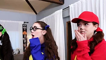 Brunette Teens Spread Wide for Candy-Fueled Foursome Blowjobs