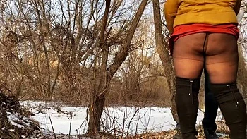 Hot Ukrainian Step Mom Pisses Outside With Me In Pantyhose - Public Doggystyle
