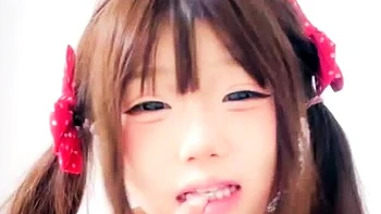 Japanese teen sucks cock close-up POV with messy cumshot