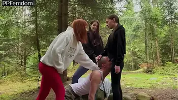 Worship Three Pussies Of Princesses Sofi, Kira And Dina In The Forest - Group Femdom