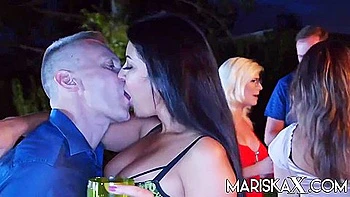 Brunette Milf In Lingerie Gets Outdoor Cumshot