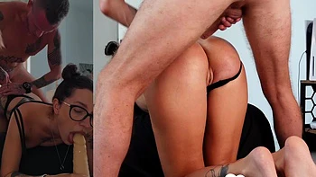 Sucking Dildo and Taking Anal Doggy Style