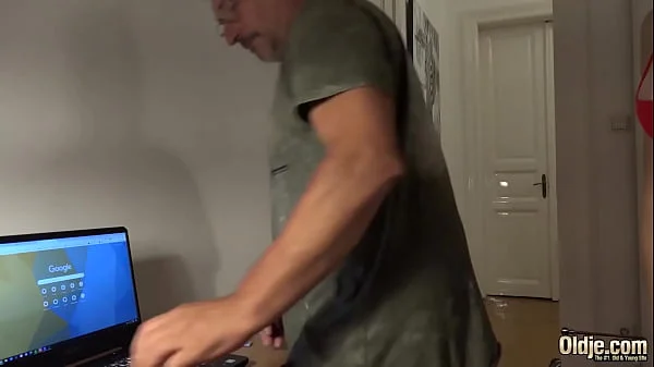 Girlfriend with big boobs rides grandpa cock she gets fucked hard and takes large cumshot