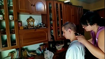 SchoolPrincess Unhappy Haircut Blowjob - Big Natural Tits MILF Sucks Huge Cock At Home