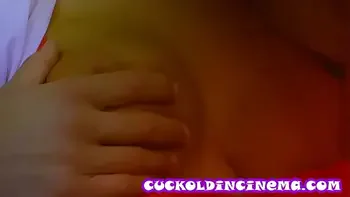 Cuckold in Cinema: Stunning Blonde with Huge Boobs in the hands of strangers !!!
