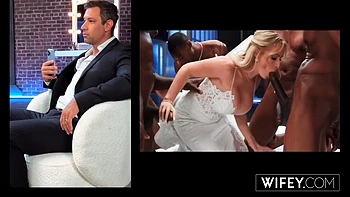 Four Black Dudes Fuck Blonde Bride Pussy While Husband Watches