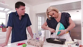 Ryan Keely's big-tit blonde fucked sideways in kitchen