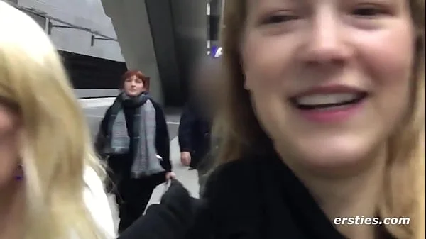 Risky Lesbian sex at public Train