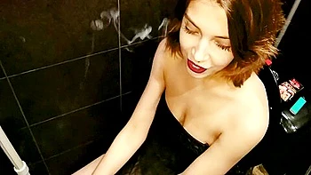 Pissing Brunette Teen Fucked at Club WC