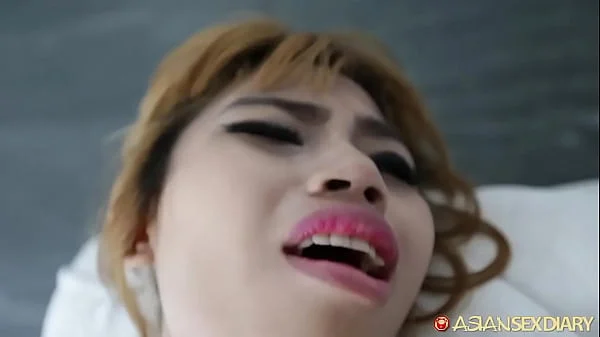 Hairy pussy Asian with petite body lets white tourist use and pummel her pleasure box